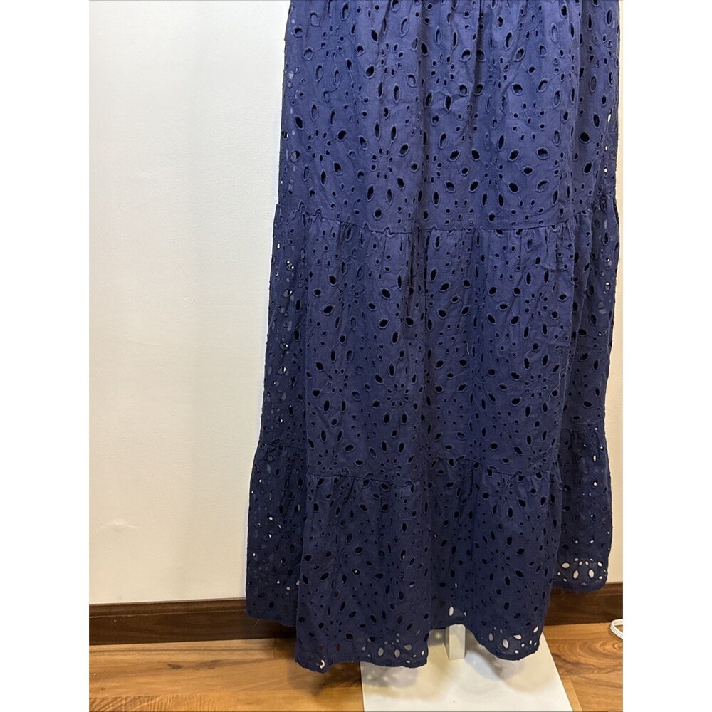 NEW Puff Sleeve Square Neck Smocked Tiered Eyelet Midi Dress sz L cottage smocke - Picture 4 of 7